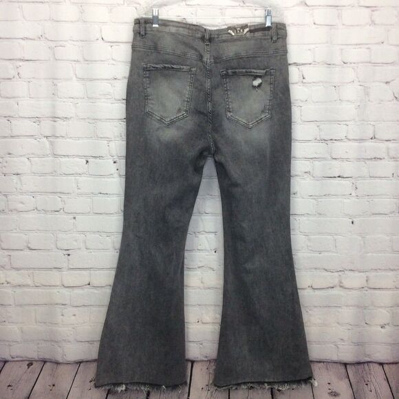 Risen LA Jeans Women's Sz 1XL Charcoal Wash Mid Rise Flare Distressed Button Fly - Picture 12 of 12